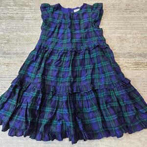 Crewcuts J. Crew Ruffle-Trim Dress in Shimmer Blue Green Plaid BC692 Size 8 GIrl